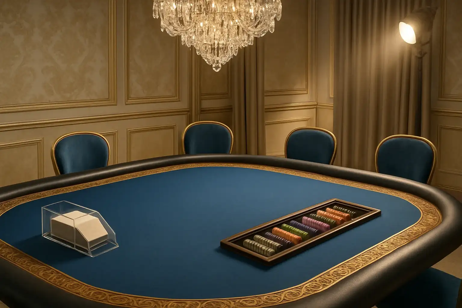 Hyperrealistic wide shot of premium live baccarat studio in the Philippines