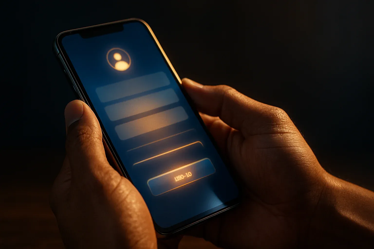 Filipino man hands holding smartphone with blurred registration form interface